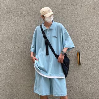 Elbow-sleeve Embroidered Polo Shirt / Shorts / Set
