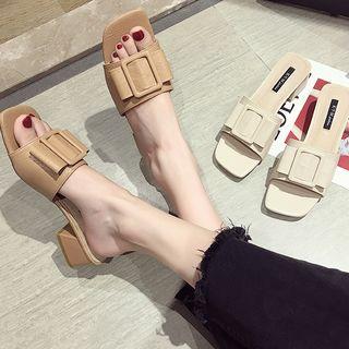 Buckled Block Heel Slippers