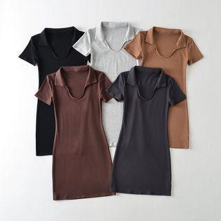 Short-sleeve V-neck Mini Sheath Polo Dress