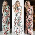 Floral Print Short Sleeve Maxi Dress