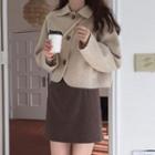 Long-sleeve Knit Top / Plaid Single-breasted Coat / Mini A-line Skirt / Set