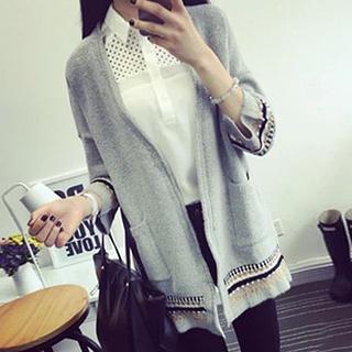 3/4-sleeve Open Front Cardigan