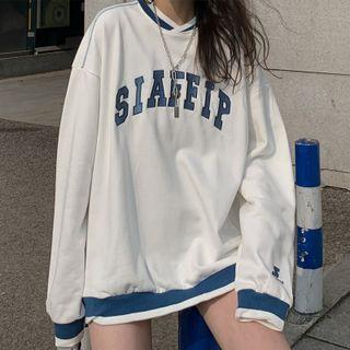 Lettering Contrast Trim Oversized Sweatshirt