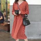 Polka Dot Long-sleeve A-line Midi Dress White Dotted - Red - One Size