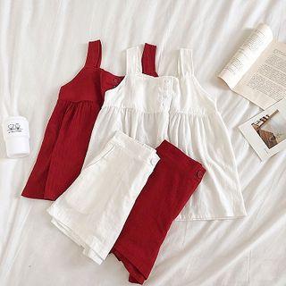 Set:plain Tank Top + High-waist Wide-leg Shorts