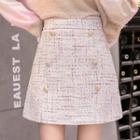 Button-detail Mini A-line Tweed Skirt
