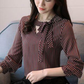 Pinstripe Long-sleeve Chiffon Top