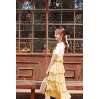 Inset Spaghetti-strap Layered Dress Short-sleeve T-shirt