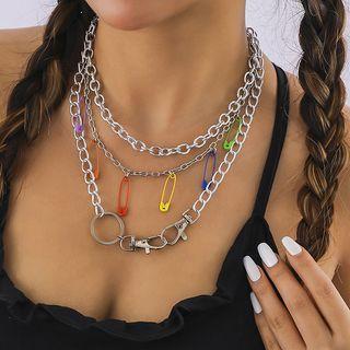 Safety Pin Layered Alloy Necklace (various Designs)