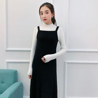 Wide Strap Ribbed Midi A-line Knit Dress