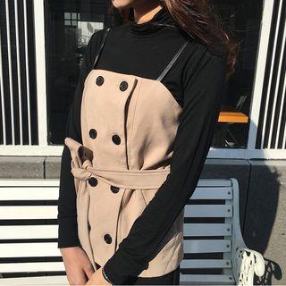 Set: Double-breasted Camisole Top + Mock Neck Long-sleeve T-shirt