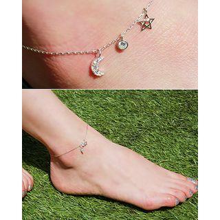 Star Crescent Charm Silver Chain Anklet