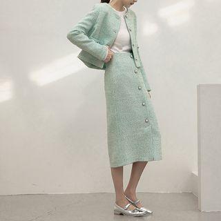 Faux-pearl Long Tweed Skirt