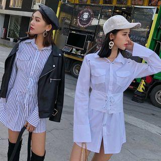 Long-sleeve Lace-up Long Shirt