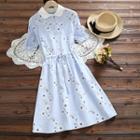 Short-sleeve Collared Floral Print A-line Dress