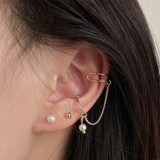 Set: Faux Pearl / Chained Earring (assorted Designs) 1 Pair - Gold - One Size
