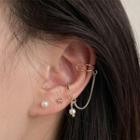 Set: Faux Pearl / Chained Earring (assorted Designs) 1 Pair - Gold - One Size