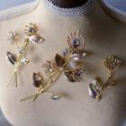 Wedding Rhinestone Flower Headpiece Gold - 3 Pcs