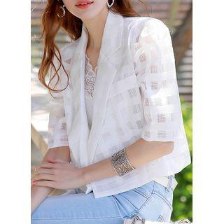Puff-sleeve Check Cropped Blazer