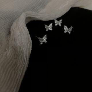 925 Sterling Silver Rhinestone Butterfly Earring 1 Pair - 925 Silver - Stud Earring - As Shown In Figure - One Size