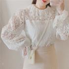 Collared Bell-sleeve Lace Blouse