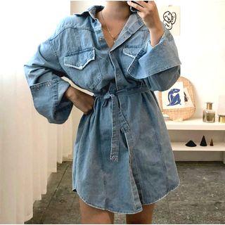 Denim Shirt Dress Blue - One Size