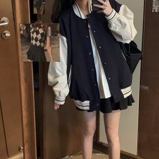 Two-tone Bomber Jacket Navy Blue - One Size
