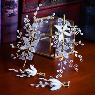 Floral Bridal Hair Piece / Drop Clip-on Earring / Necklace / Set