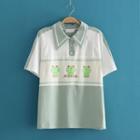 Frog Print Short Sleeve T-shirt As Shown In Figure - One Size