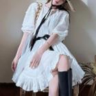 Puff-sleeve Embroidered Mini A-line Dress Without Belt - White - One Size