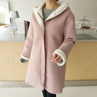 Hooded Coral-fleece Zip-up Coat