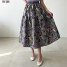 Patterned Flared Tiered Midi Skirt