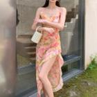 Spaghetti-strap Floral Slit Sheath Dress (various Designs)