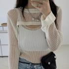 Long-sleeve Cutout Sheer Knit Top / Camisole Top