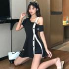 Set: Contrast Trim Side Slit Short-sleeve T-shirt Dress + Shorts