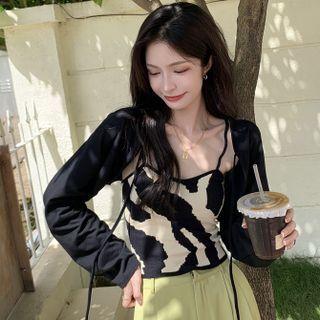 Cow Print Camisole Top / Long-sleeve Cropped Cardigan