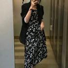 Sleeveless Floral Midi A-line Dress / Plain Blazer / Set