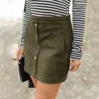High Waist Faux Leather Bottoned Skirt