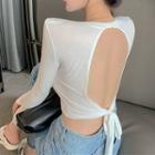Long-sleeve Backless Lace-up Cropped Top
