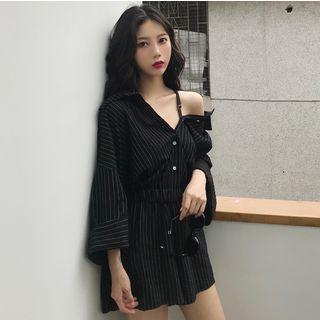 Pinstriped 3/4-sleeve Playsuit