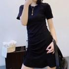 Short-sleeve Knit A-line Midi Dress / Mini Dress