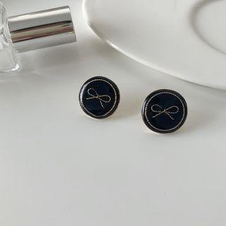 Ribbon Stud Earring 1 Pair - Gold & Black - One Size