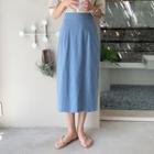 Band-waist Slit-back Linen Skirt