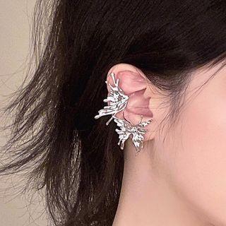 Set: Butterfly Ear Stud + Ear Cuff 2 Pairs - Earrings & Clip On Earring - Silver - One Size