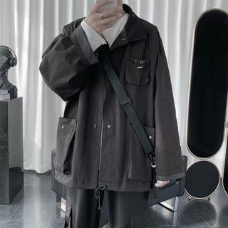 Mock-neck Plain Pocket Oversize Jacket