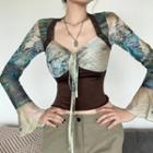 Long-sleeve Print Panel Slim Fit Top