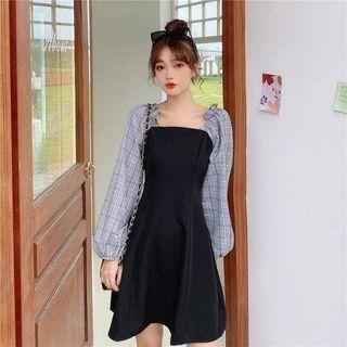 Plaid Panel Mini A-line Dress / Camisole Top
