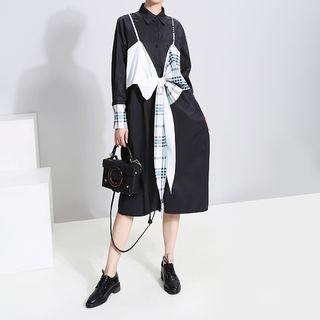 Panel Plaid Long-sleeve Shirtdress