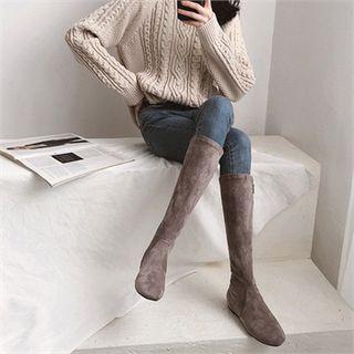 Flat Faux-suede Long Boots
