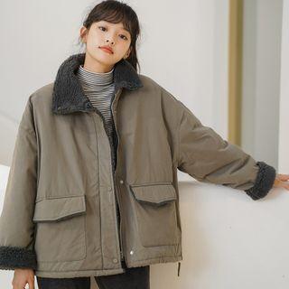 Fleece-lined Zip Cargo Jacket Grayish Green - One Size